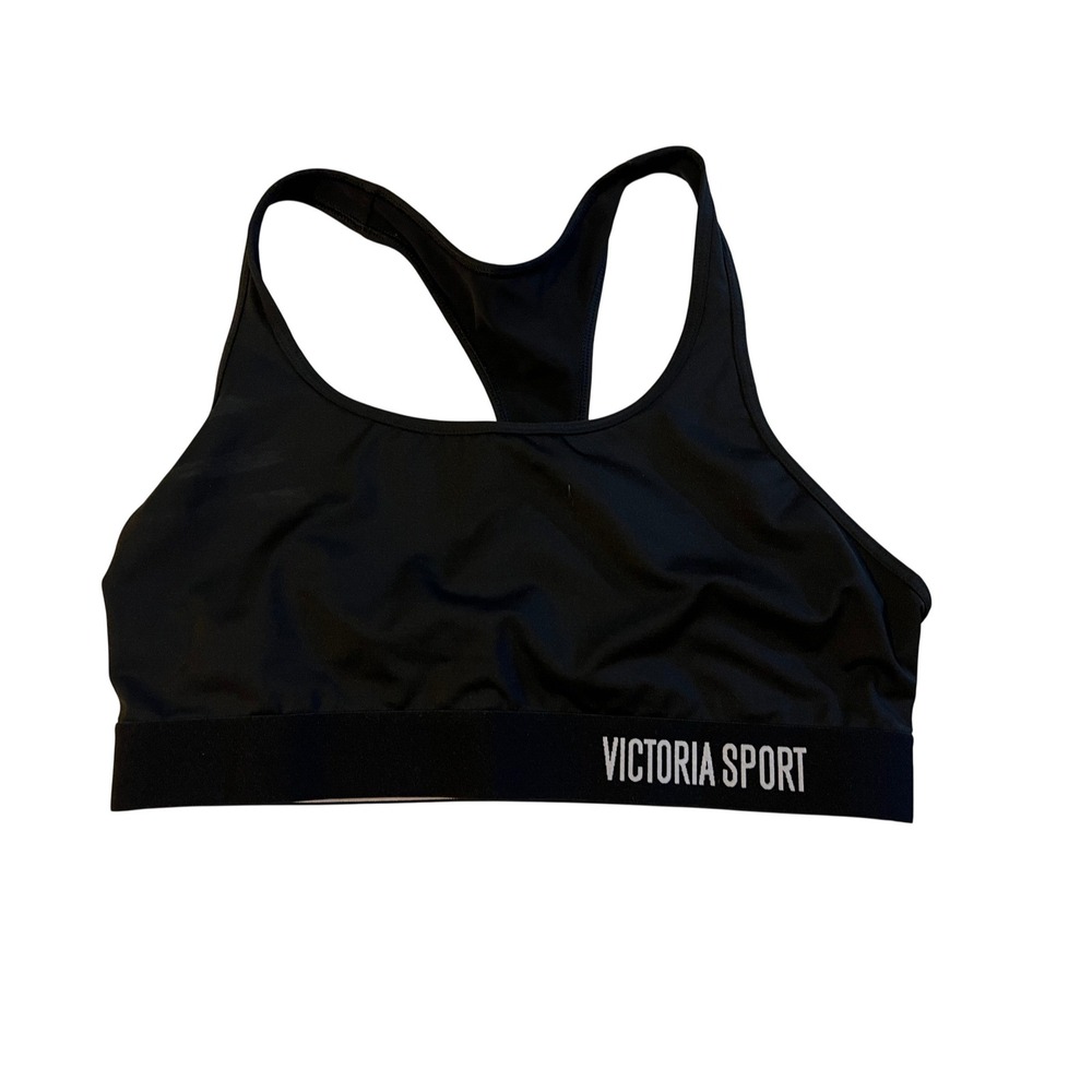 Victoria Sport Womens Black Racerback Logo Band Medium Impact Sports Bra Size L